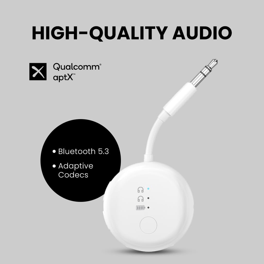 Avantree SoundJet R1 close-up showing USB-C port for charging and continuous in-use power