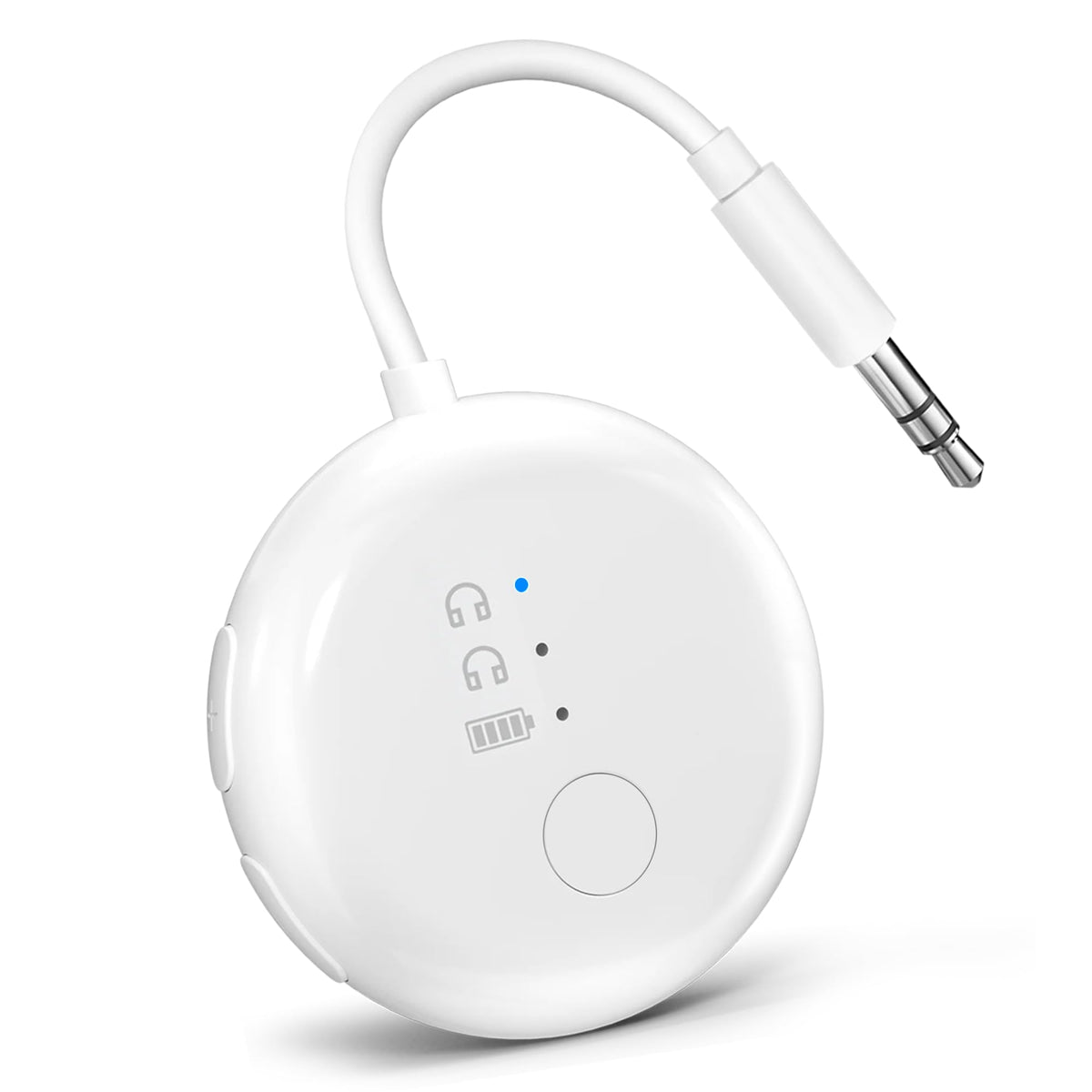 Avantree SoundJet R1 front view showing compact transmitter and clear controls for travel convenience