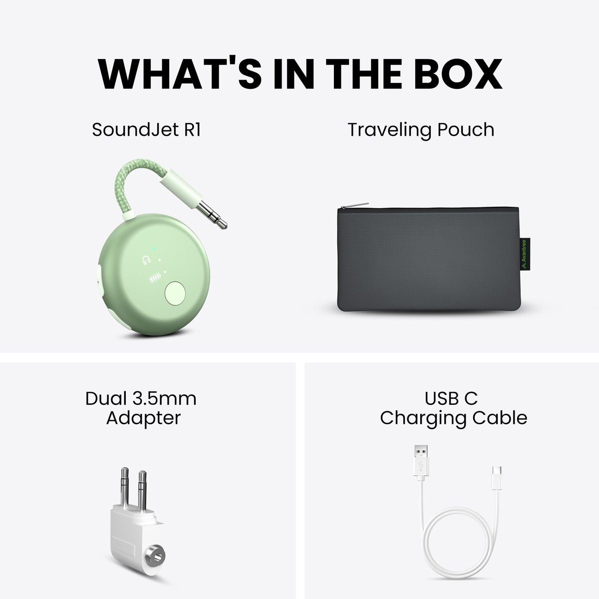 Avantree SoundJet R1 packaging arranged in multiple colors emphasizing style match