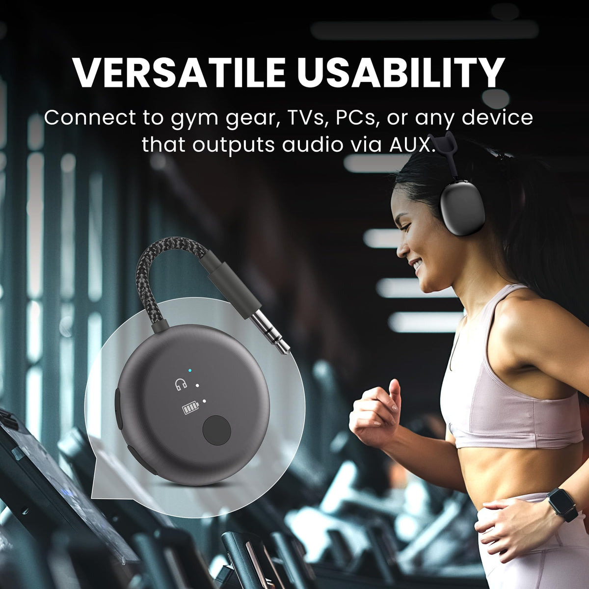 Avantree SoundJet R1 button and texture detail, tactile controls for quick pairing and status