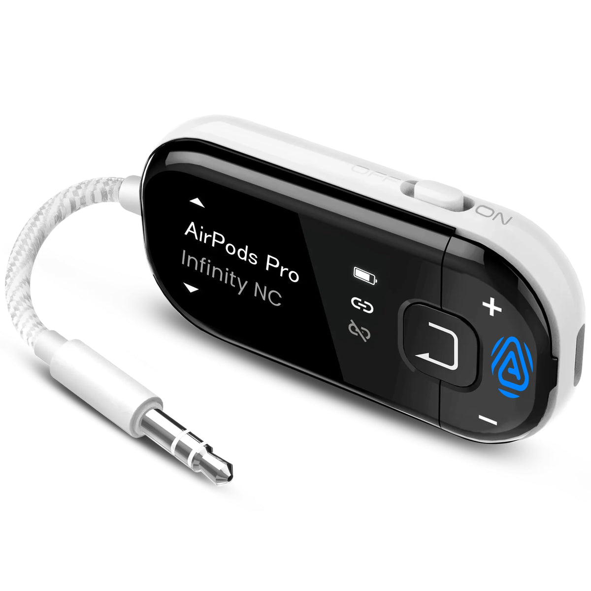 Avantree Voyager OLED display shows pairing status for quick setup.