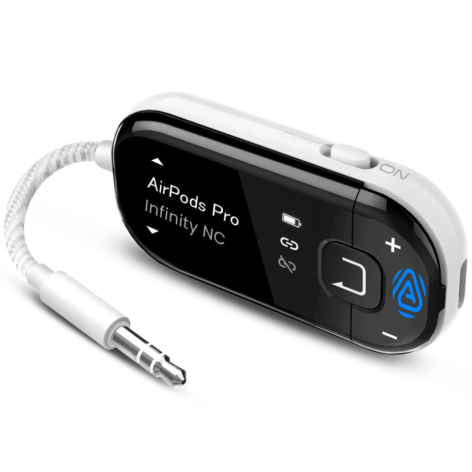 Avantree Voyager OLED display shows pairing status for quick setup.