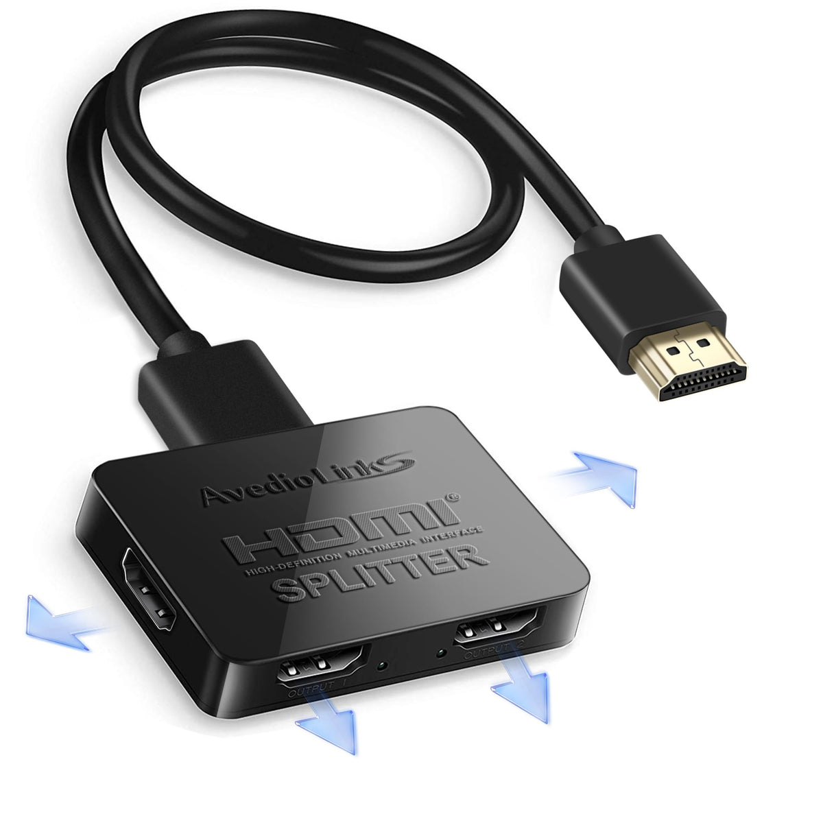 Avedio Links 1x4 HDMI splitter front view for compact mirroring setup.