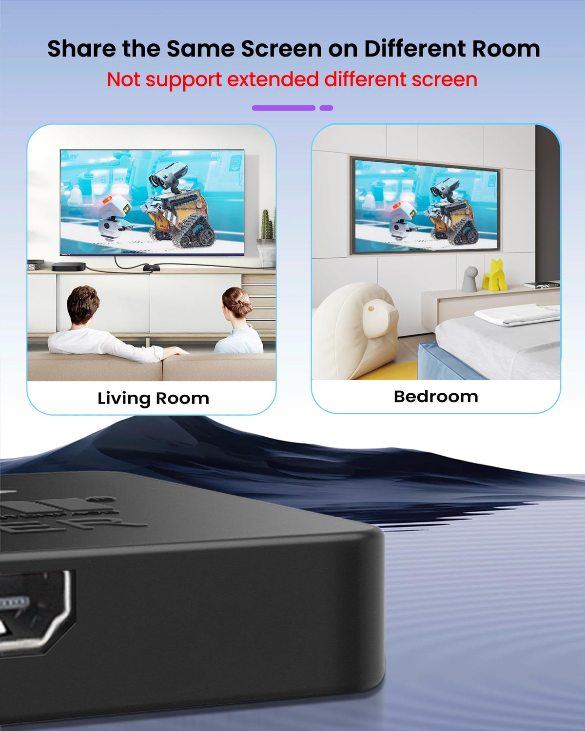 avedio links size comparison beside remote showing compact footprint and convenience