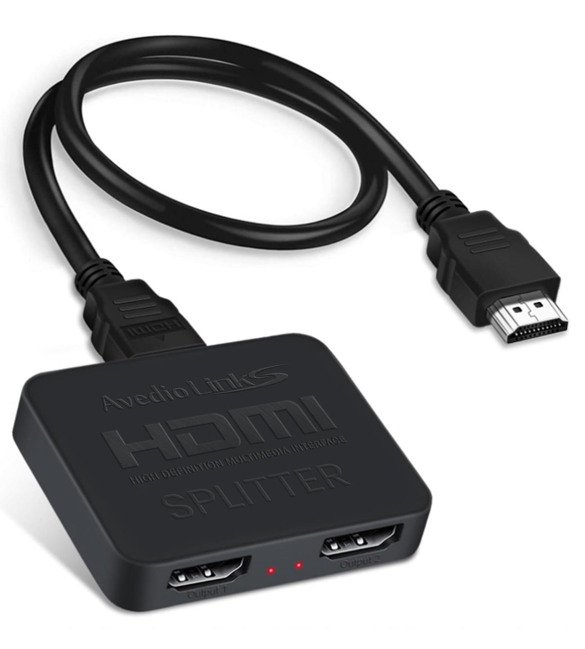 avedio links front view of HDMI splitter showing ports and compact design for easy setup
