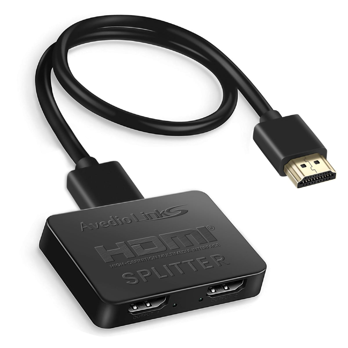 avedio links HDMI splitter front view demonstrates dual-display mirroring for synchronized content