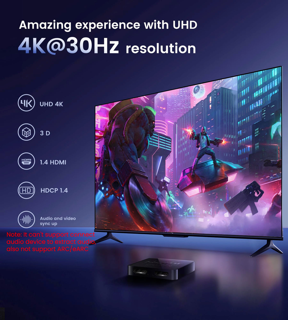 avedio links HDMI splitter in-use with two displays showing the same content