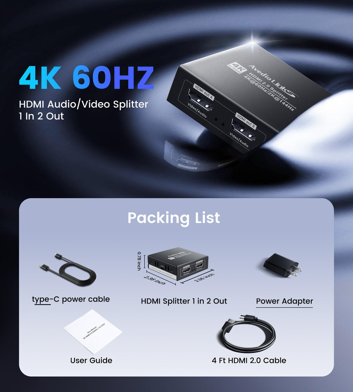 avedio links side profile with 4ft cable plugged illustrating plug-and-play convenience
