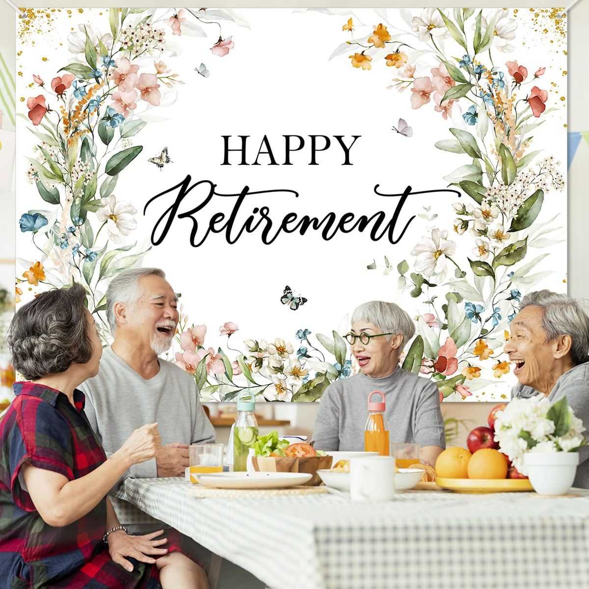 Avezano Happy Retirement Banner with four-corners rope for versatile hanging