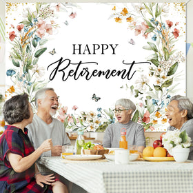 Avezano Happy Retirement Banner with four-corners rope for versatile hanging