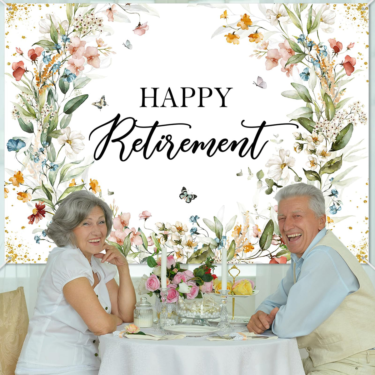 Avezano Happy Retirement Banner suitable for indoor and outdoor use