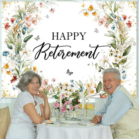 Avezano Happy Retirement Banner suitable for indoor and outdoor use