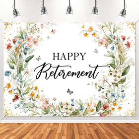 Avezano Happy Retirement Banner wildflower backdrop for vibrant photos