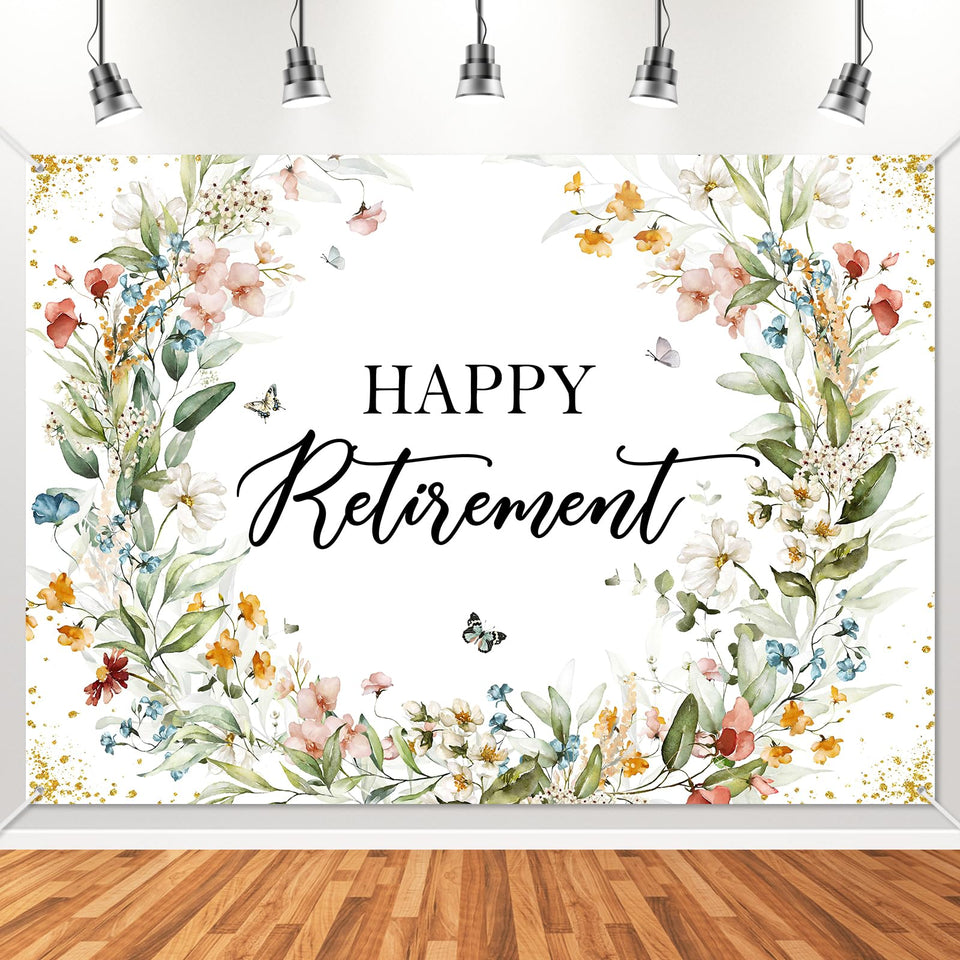 Avezano Happy Retirement Banner wildflower backdrop for vibrant photos