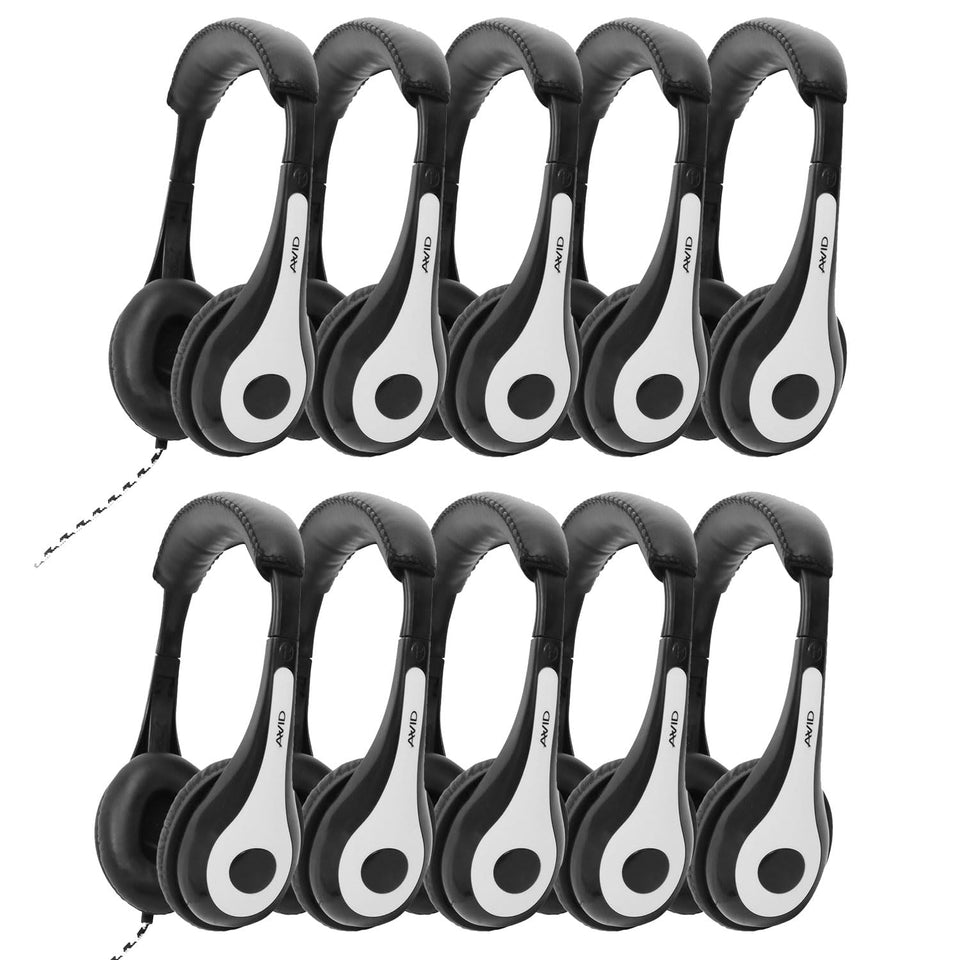 Avid AE-35 white classroom headphones 10-pack with no mic for shared listening