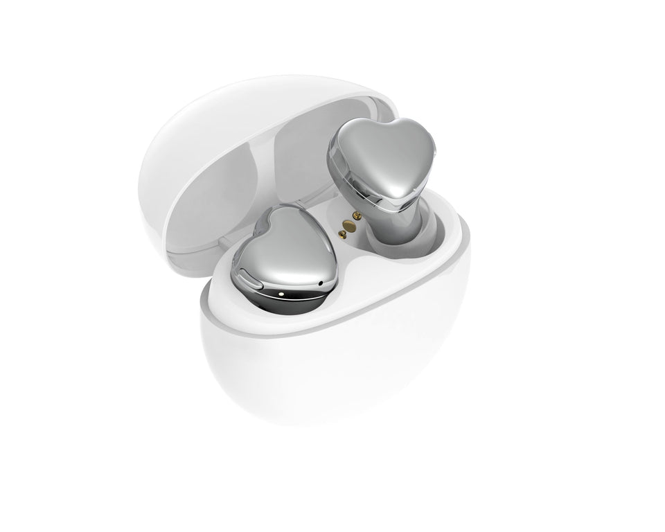 AVIOT TE-I3 heart-shaped earbuds in silver offer a comfortable fit for small ears