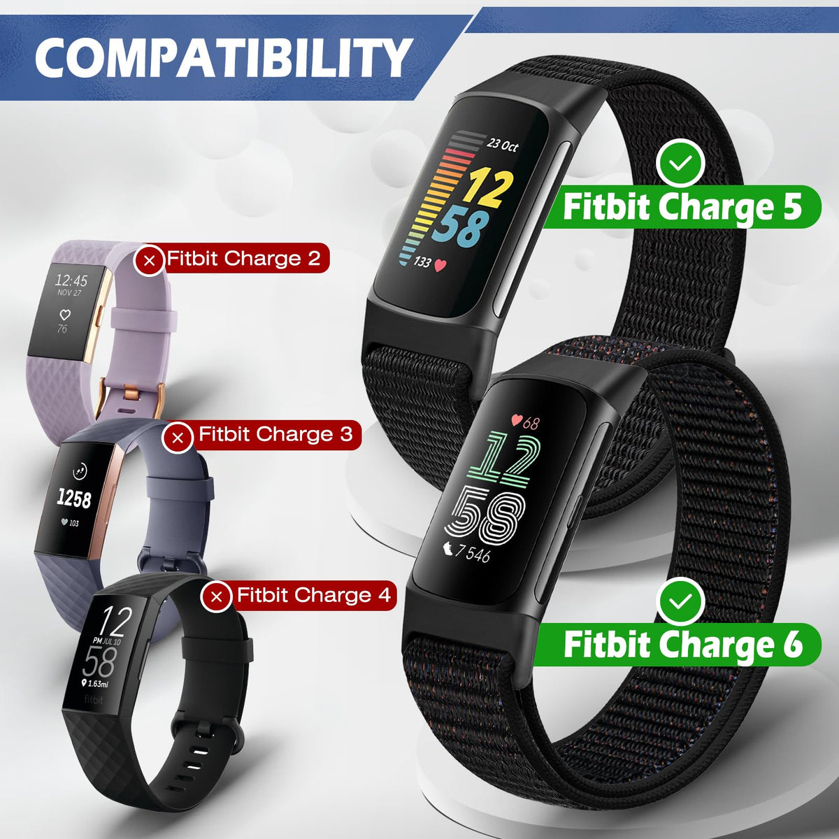 AVOD sport loop nylon band close-up for Charge 5 compatibility