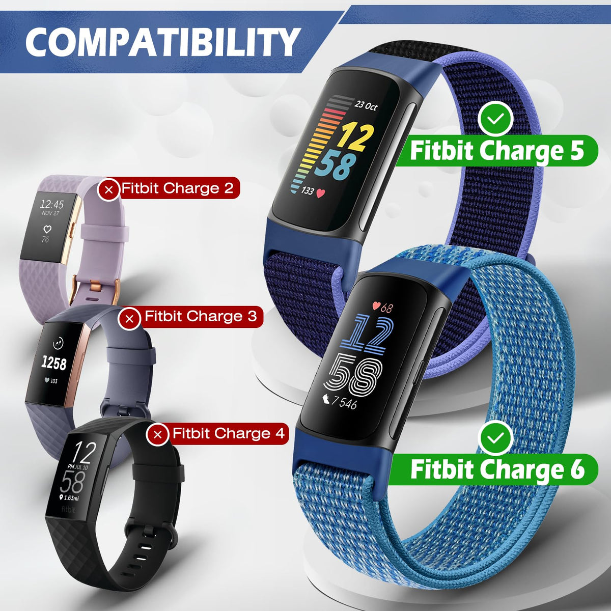 AVOD Sport Loop Nylon Band for Charge 5, side view, secure Velcro closure for daily wear