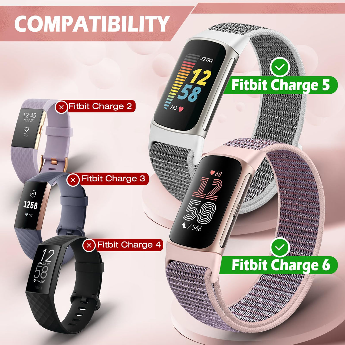 AVOD nylon band on wrist demonstrates secure pull-closure for Charge 5