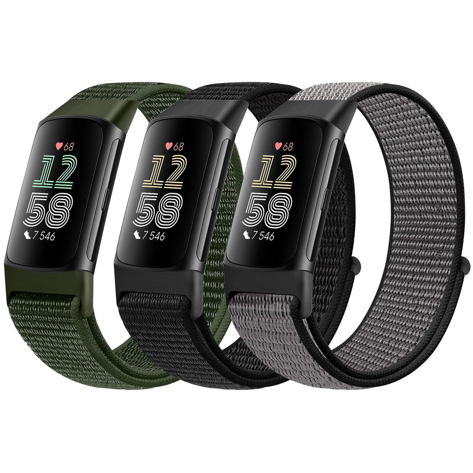 AVOD sport loop nylon band, front view, breathable daily wear for Fitbit Charge 6/5.
