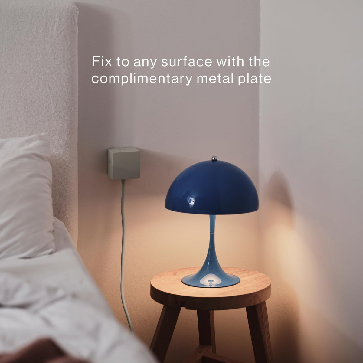 AVOLT lifestyle on nightstand showing easy reach for bedside charging
