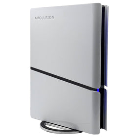 Avolusion PRO-H1 12TB external drive side view highlights slim desktop-friendly profile