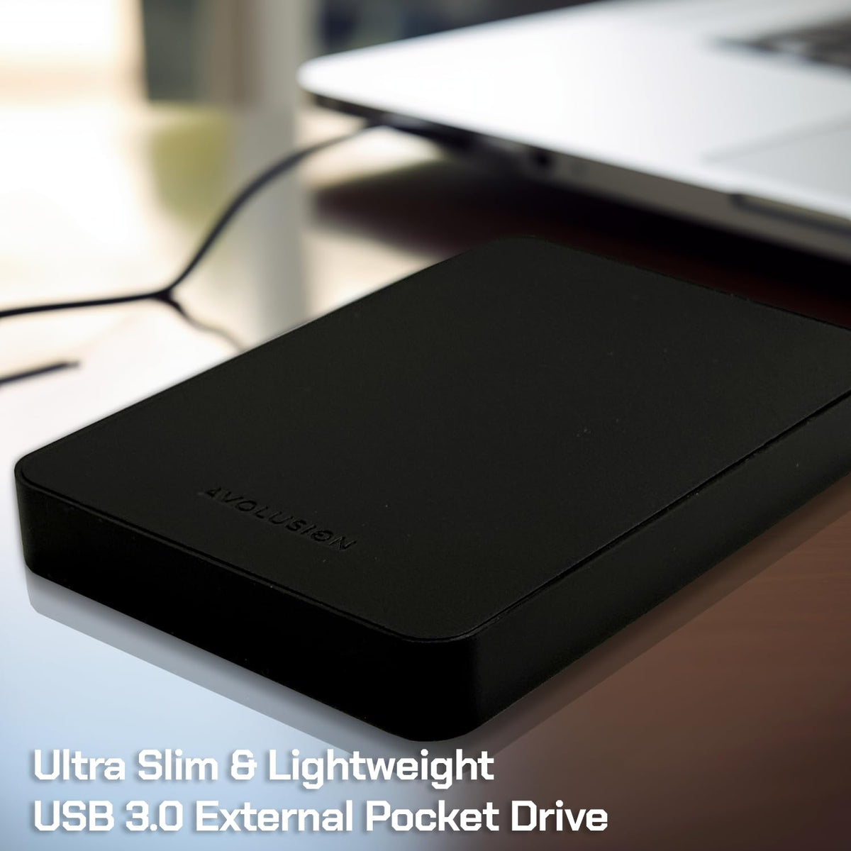 Avolusion Z2-S 1TB ultra slim drive held in hand for on-the-go data convenience.