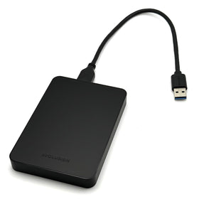 Avolusion Z2-S 1TB ultra slim drive showing USB 3.0 port for fast transfers.