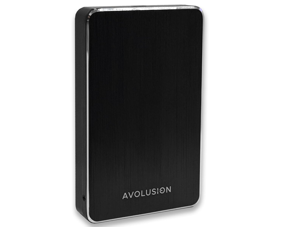 Avolusion front view showing compact case and branding, ideal for portable storage