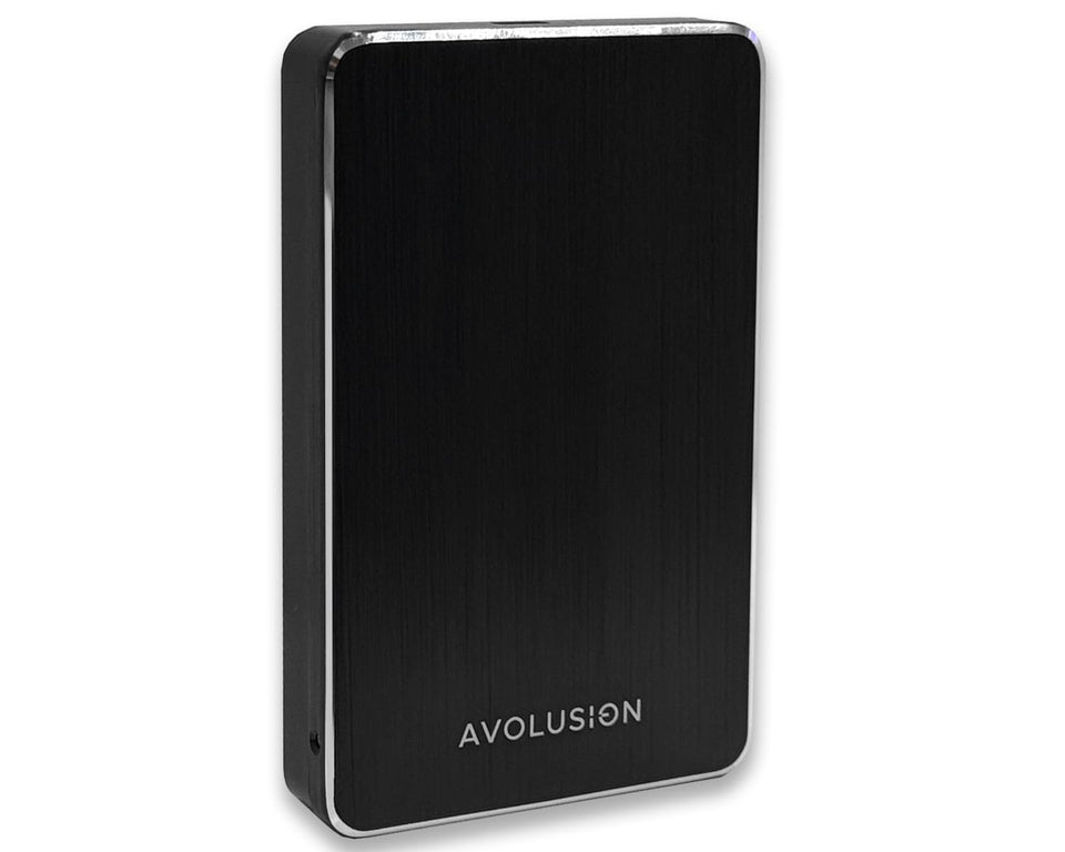 Avolusion front view showing compact case and branding, ideal for portable storage