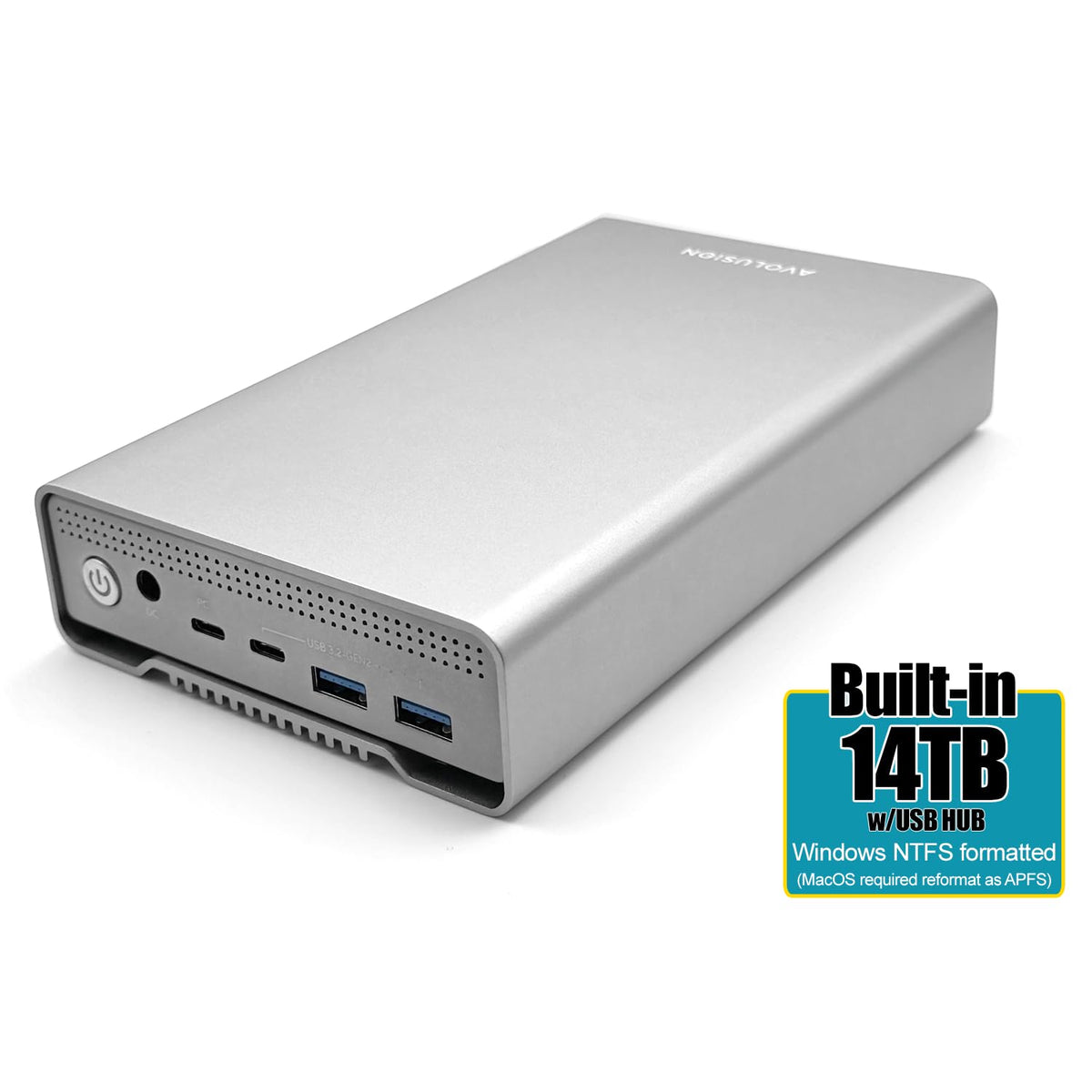Avolusion PRO-G1 14TB external HDD side view highlighting slim profile