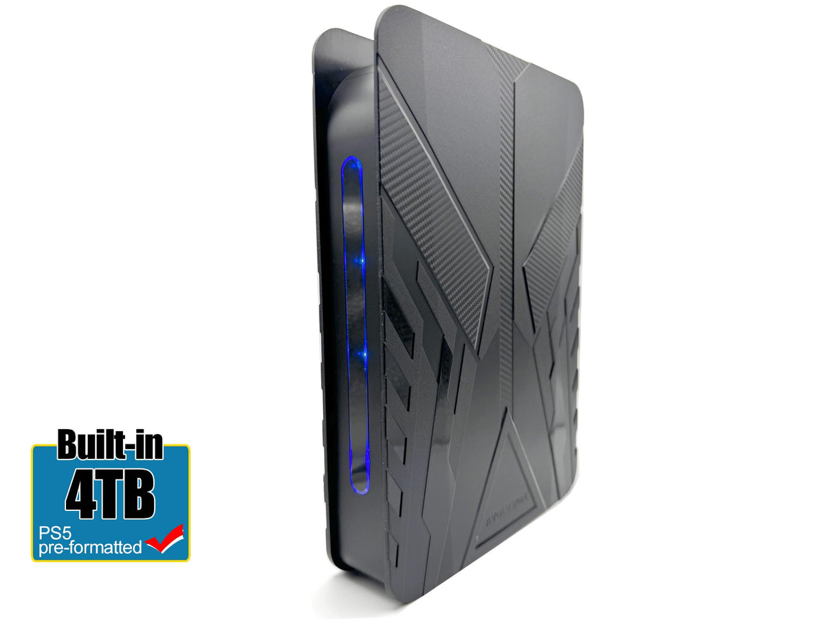Back view of Avolusion PRO-T8 3TB PS5 external drive showing ports