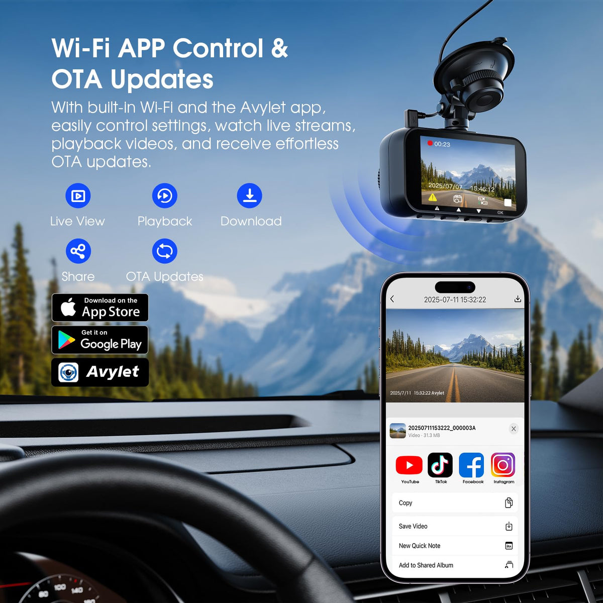 Avylet ADAS lane departure alerts help staying mindful on busy roads.