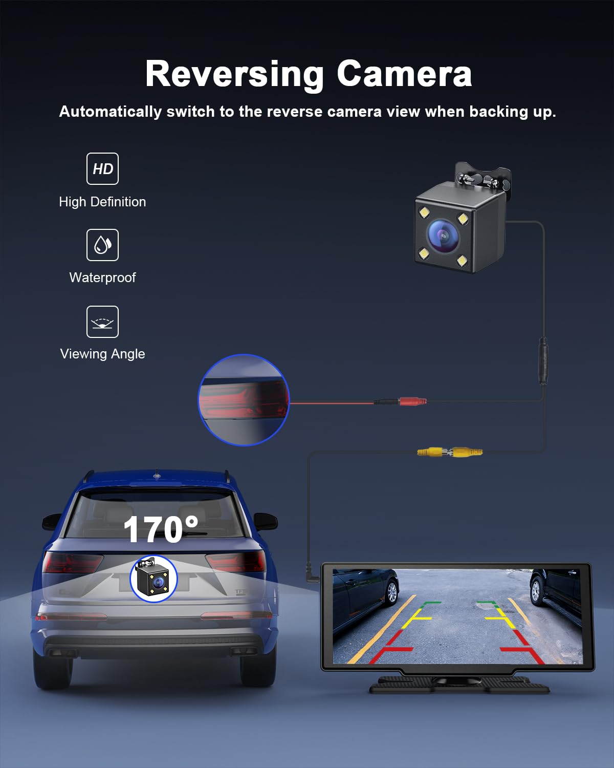 Avylet waterproof backup camera detail providing reliable parking aid