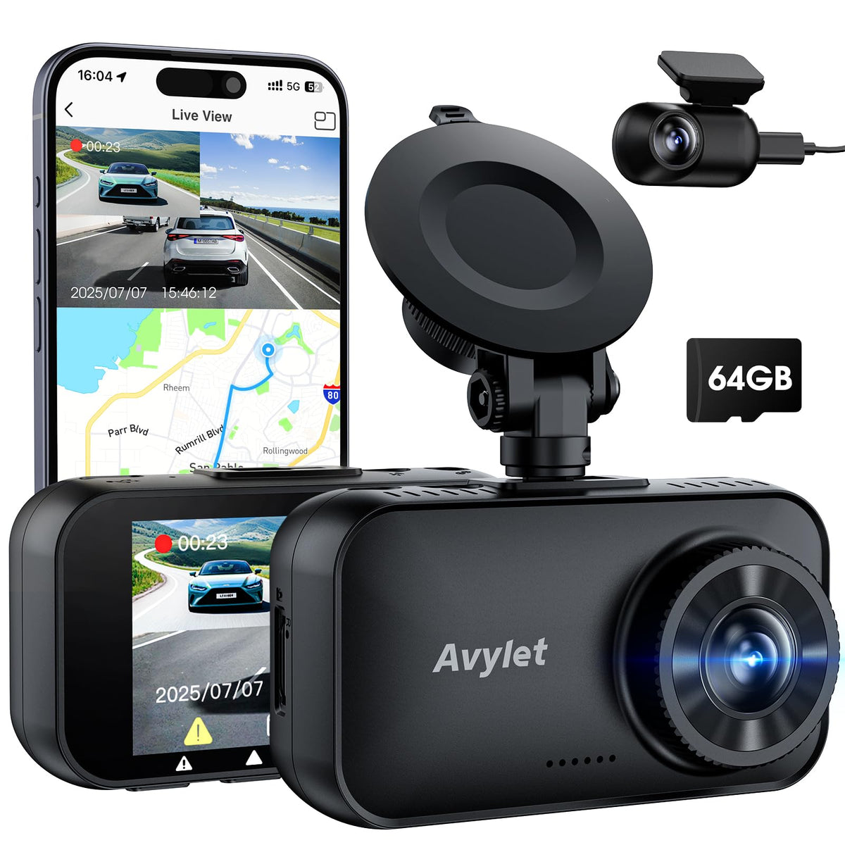 Avylet front dash cam in 4K mode for ultra-clear road footage.
