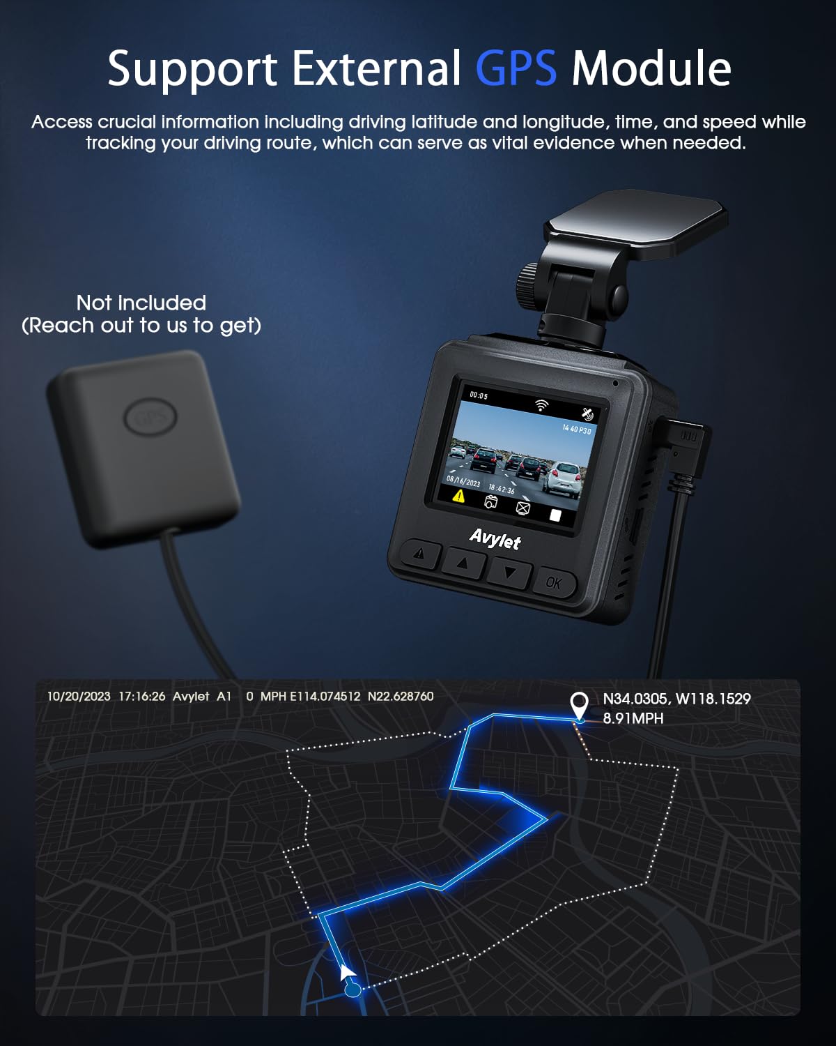 Avylet installed behind rearview mirror offering unobstructed windshield view