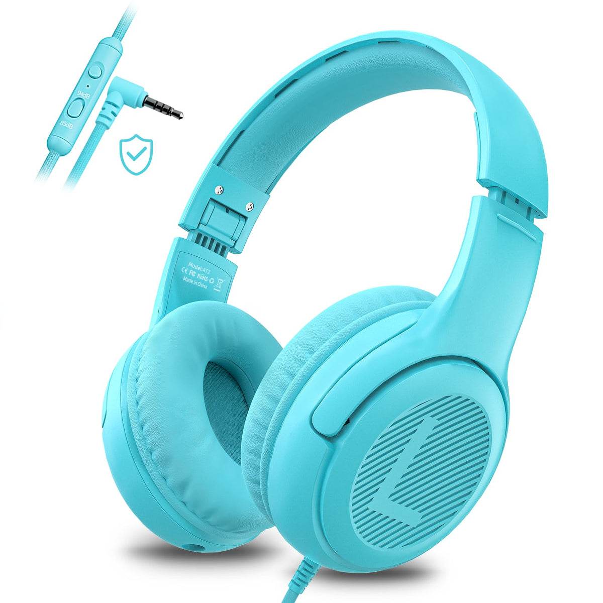 Awatrue AT2 kids headphones in blue box for safe listening during study sessions.