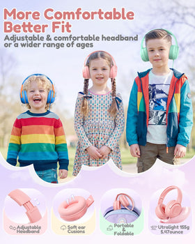 awatrue foldable kids headphones on kid, sturdy and portable