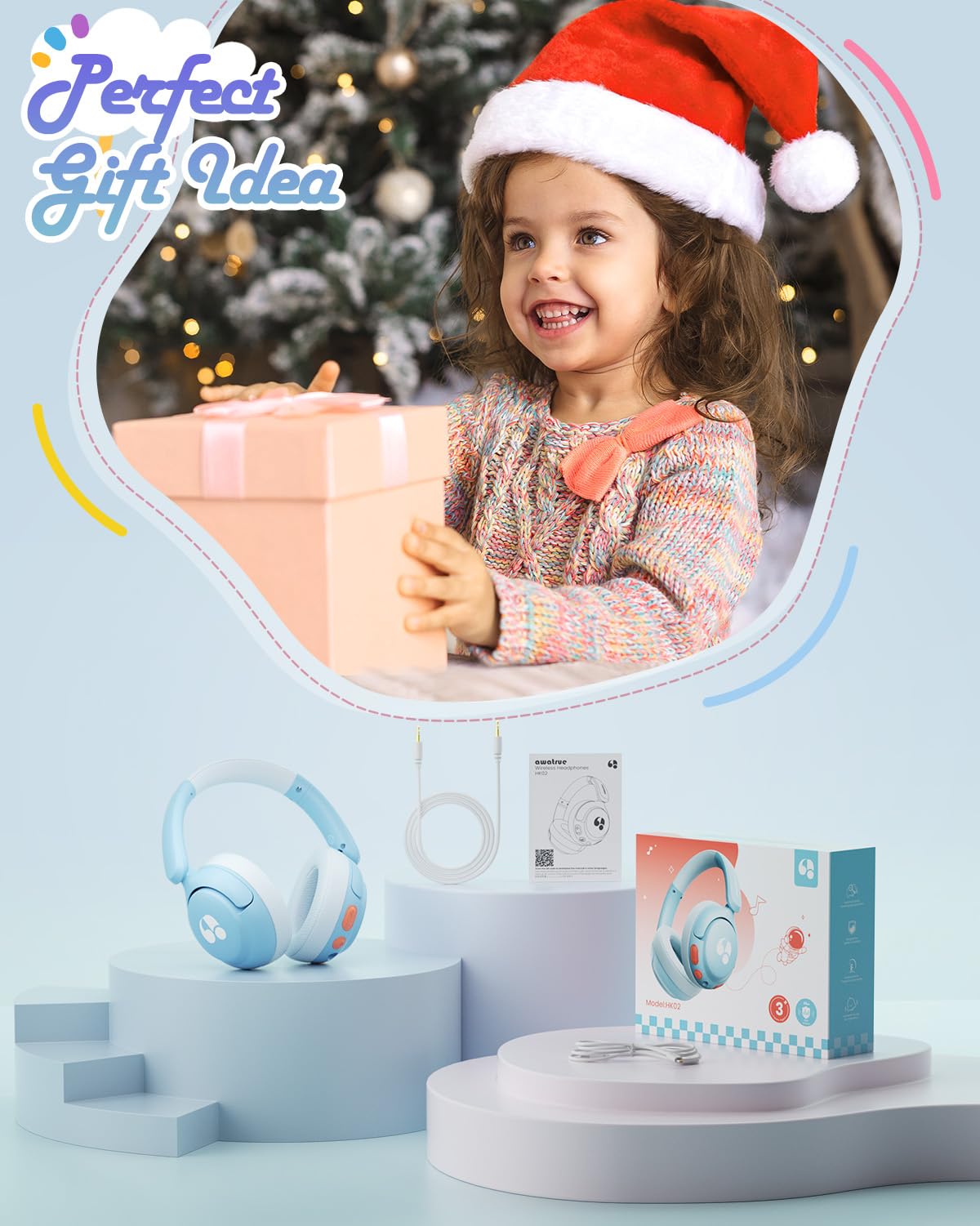 awatrue Kids Bluetooth Headphones 90-degree hinge for durability