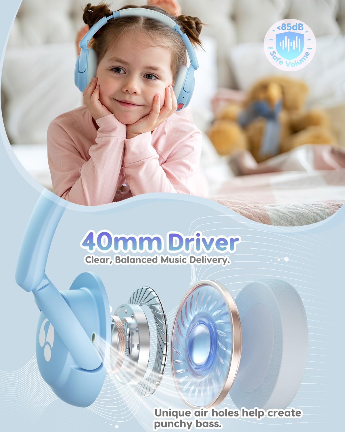 awatrue Kids Bluetooth Headphones closed-back design for focused listening