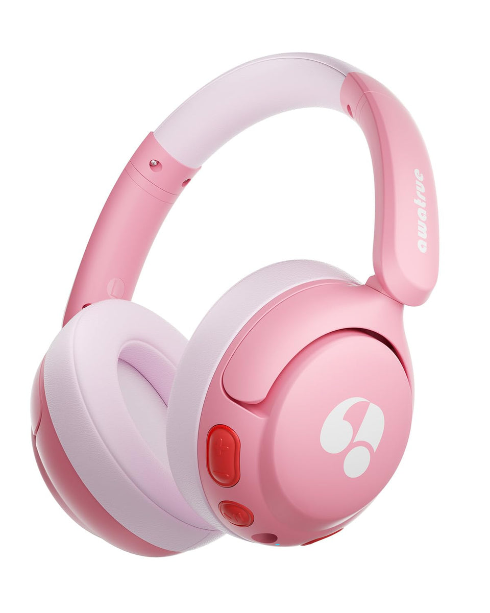 awatrue kids bluetooth headphones folded pink for easy carrying and storage