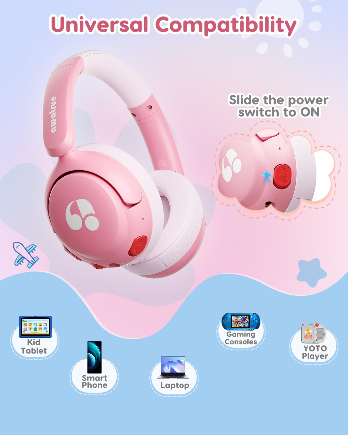 awatrue kids bluetooth headphones lightweight 6.35 ounces for comfortable wear