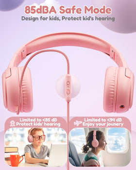 Awatrue kids headphones pink with 3-5mm jack for school devices