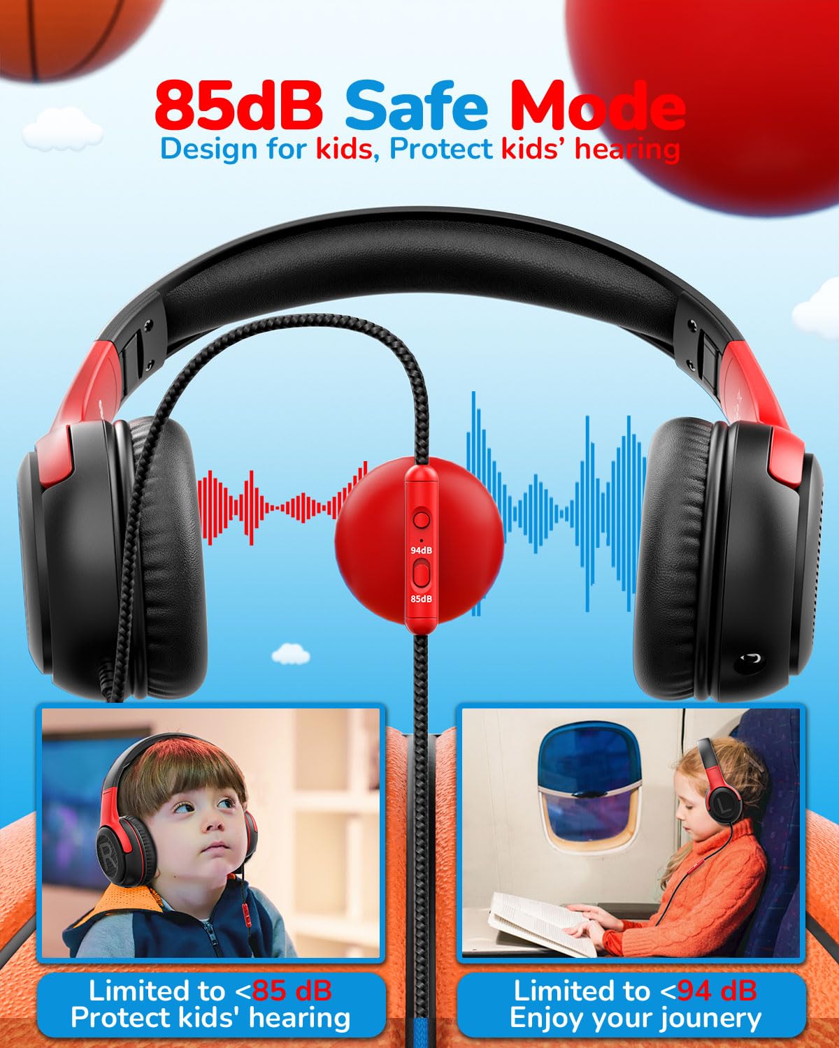 awatrue Kids Headphones 3-5mm jack compatible with Chromebooks and tablets for classroom use.