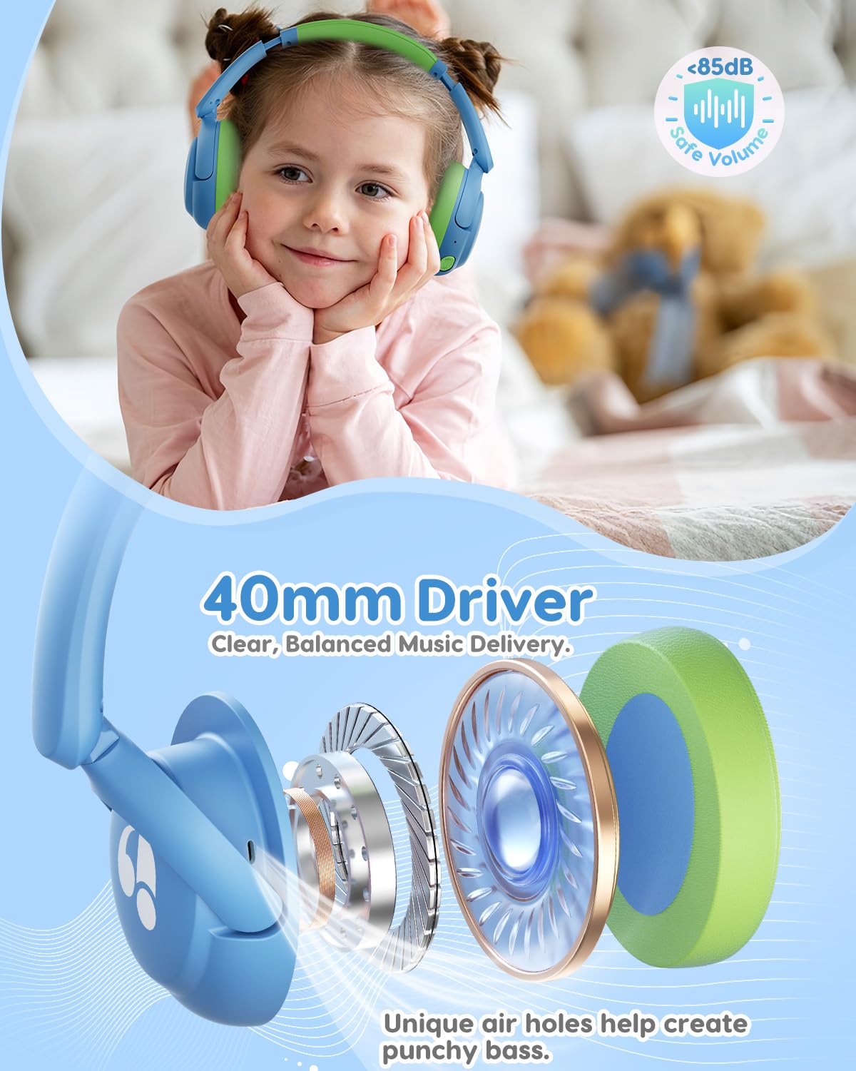 awatrue Kids Headphones with 85dB volume limit for safe listening