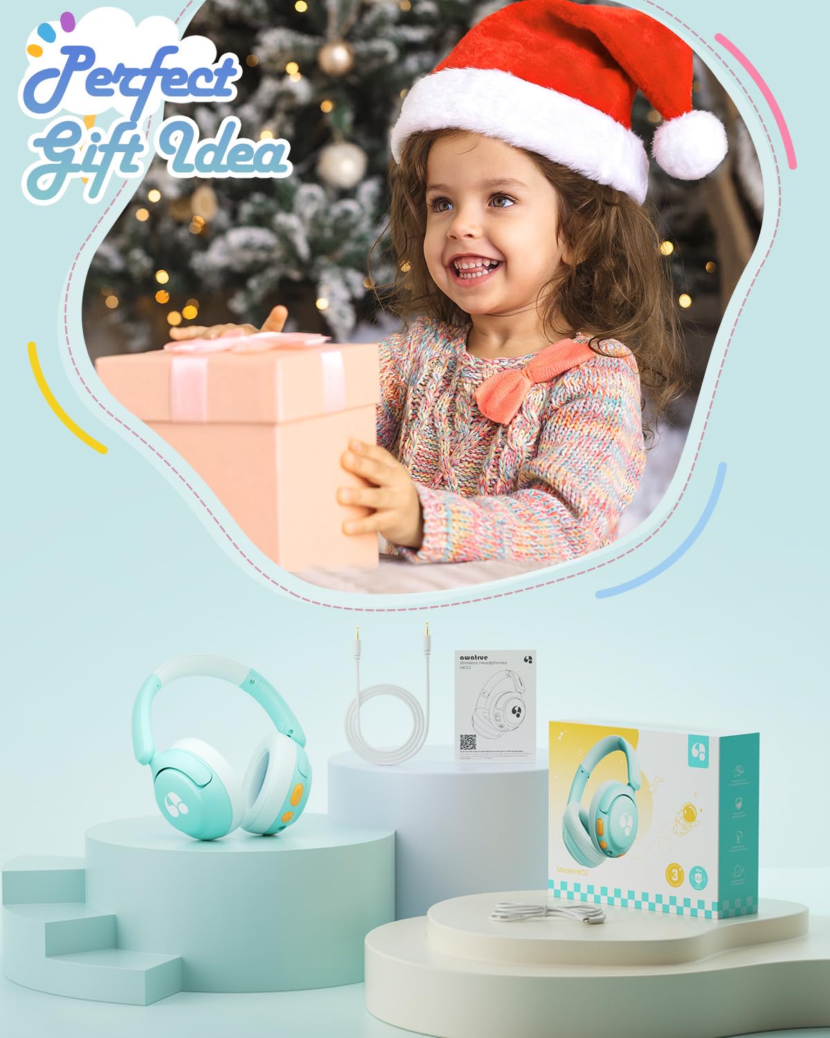awatrue kids headphones 90-degree rotatable hinge for easy storage