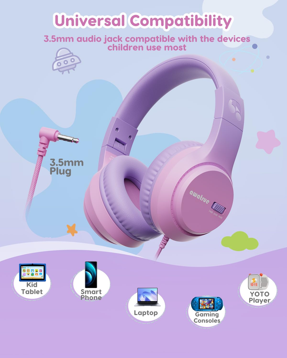 awatrue Kids Headphones BPA-free materials for kid-friendly safety