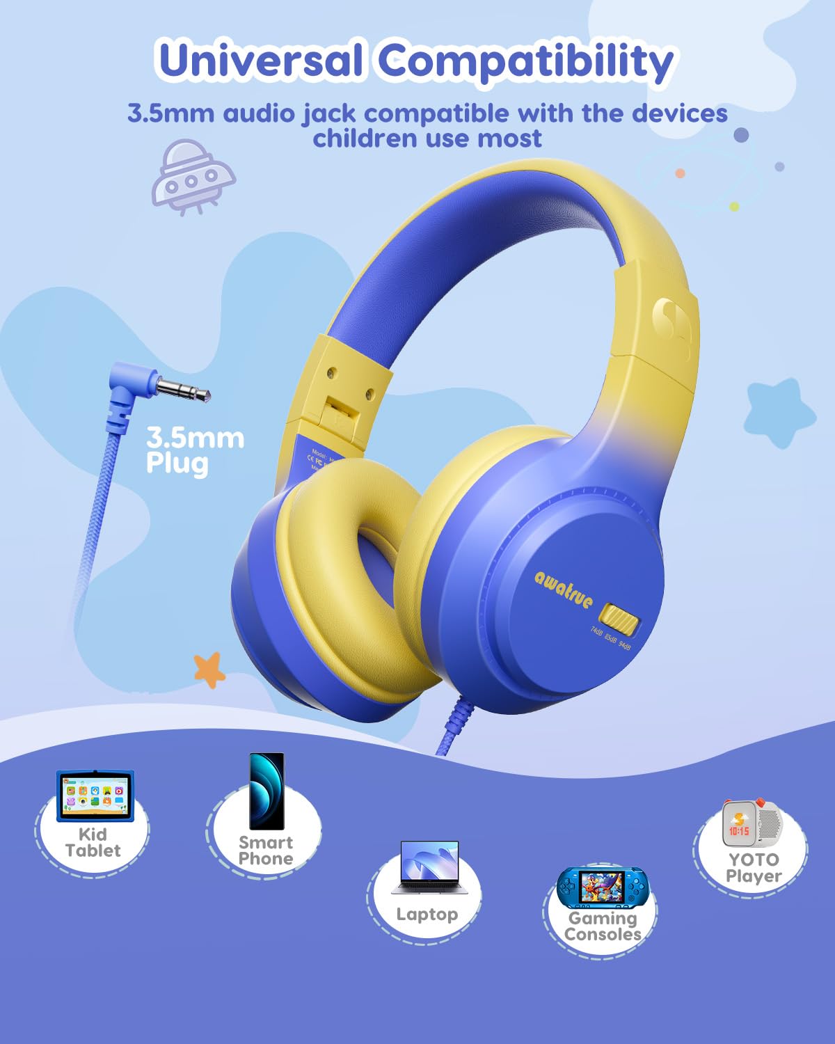 awatrue Kids Headphones braided cable resists tangling and endures many bends.