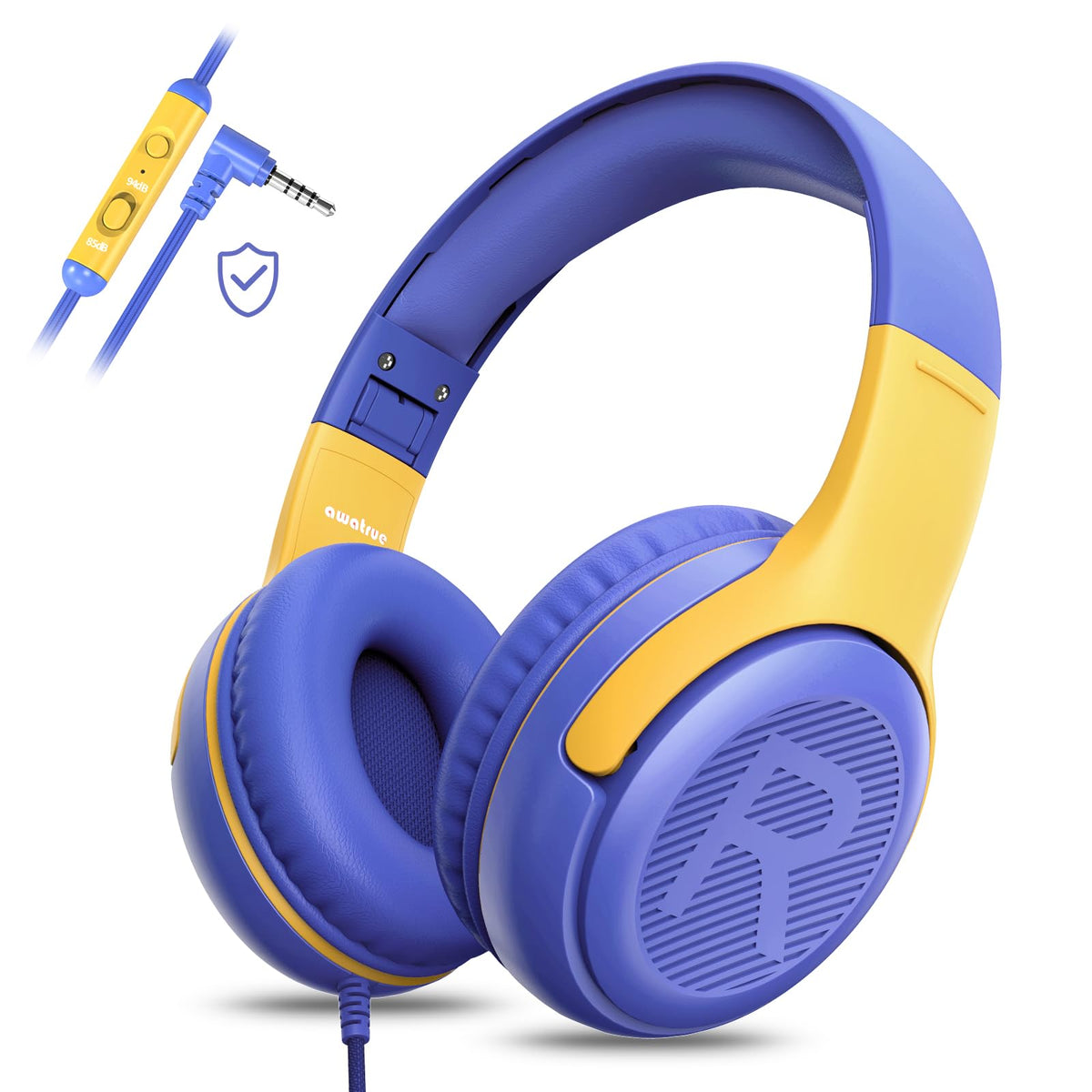 Awatrue kids headphones with foldable earcups for easy storage and transport