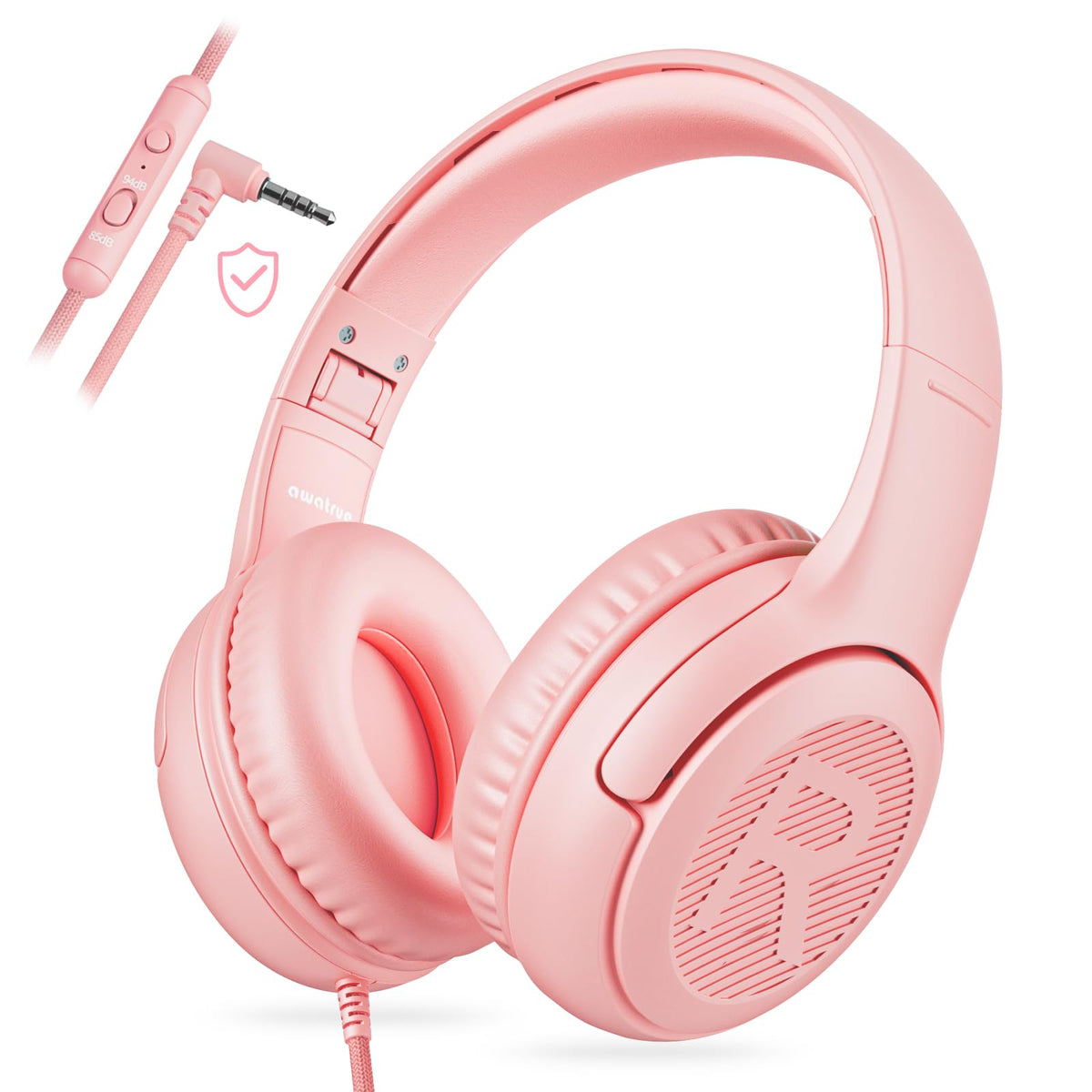Awatrue kids headphones pink foldable for travel and study